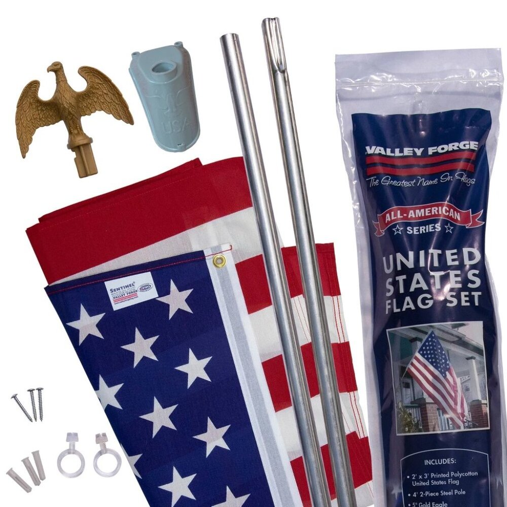 Lot of 2 Valley Forge Betsy Flags 2x3 American Flag Kits 4ft Pole Made USA